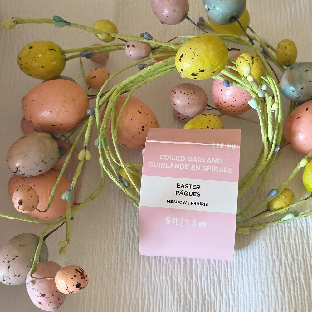 Easter Meadow Coiled Garland with Assorted Color Faux Eggs